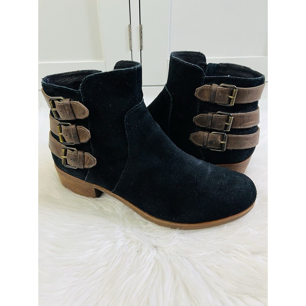UGG Australia Volta Black Suede Leather Triple Buckle Moto Ankle Boots Womens 10 - Picture 3 of 7